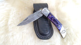 "LAWMAN" DELUXE EDITION POLICE HAND MADE DAMASCUS FOLDER W/LEATHER SHEATH