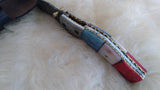 "ALL AMERICAN" DAMASCUS CAMEL BONE FOLDER W/CROSS DRAW SHEATH