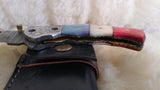 "ALL AMERICAN" DAMASCUS CAMEL BONE FOLDER W/CROSS DRAW SHEATH