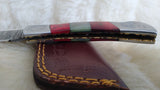 "ALABAMA ROLL TIDE" DELUXE HAND MADE DAMASCUS FOLDER W/LEATHER SHEATH