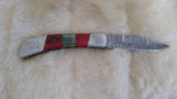 "ALABAMA ROLL TIDE" DELUXE HAND MADE DAMASCUS FOLDER W/LEATHER SHEATH