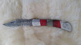 "ALABAMA ROLL TIDE" DELUXE HAND MADE DAMASCUS FOLDER W/LEATHER SHEATH