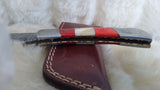 "GO VOLS TENNESSEE" HAND MADE DAMASCUS FOLDER W/LEATHER SHEATH