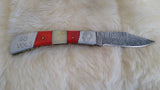 "GO VOLS TENNESSEE" HAND MADE DAMASCUS FOLDER W/LEATHER SHEATH