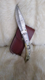"WHITE OWL" HAND MADE DAMASCUS SCRIMSHAW CAMEL BONE FOLDER