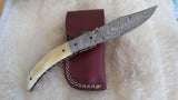 "WHITE OWL" HAND MADE DAMASCUS SCRIMSHAW CAMEL BONE FOLDER