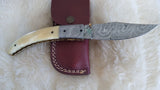 "WHITE OWL" HAND MADE DAMASCUS SCRIMSHAW CAMEL BONE FOLDER