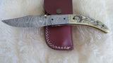 "WHITE OWL" HAND MADE DAMASCUS SCRIMSHAW CAMEL BONE FOLDER