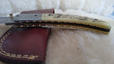 "WHITE OWL" HAND MADE DAMASCUS SCRIMSHAW CAMEL BONE FOLDER