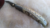 "WHITE OWL" HAND MADE DAMASCUS SCRIMSHAW CAMEL BONE FOLDER