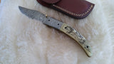 "WHITE OWL" HAND MADE DAMASCUS SCRIMSHAW CAMEL BONE FOLDER