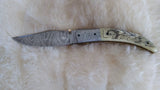 "WHITE OWL" HAND MADE DAMASCUS SCRIMSHAW CAMEL BONE FOLDER
