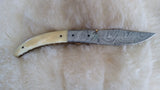 "WHITE OWL" HAND MADE DAMASCUS SCRIMSHAW CAMEL BONE FOLDER