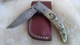 "WHITE OWL" HAND MADE DAMASCUS SCRIMSHAW CAMEL BONE FOLDER