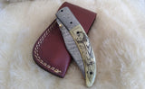 "WHITE OWL" HAND MADE DAMASCUS SCRIMSHAW CAMEL BONE FOLDER