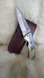 "LONE WOLF" HAND MADE DAMASCUS SCRIMSHAW CAMEL BONE FOLDER