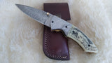 "LONE WOLF" HAND MADE DAMASCUS SCRIMSHAW CAMEL BONE FOLDER