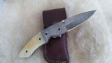 "LONE WOLF" HAND MADE DAMASCUS SCRIMSHAW CAMEL BONE FOLDER