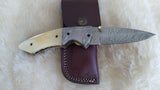 "LONE WOLF" HAND MADE DAMASCUS SCRIMSHAW CAMEL BONE FOLDER