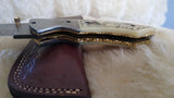 "LONE WOLF" HAND MADE DAMASCUS SCRIMSHAW CAMEL BONE FOLDER