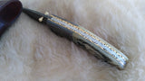"LONE WOLF" HAND MADE DAMASCUS SCRIMSHAW CAMEL BONE FOLDER