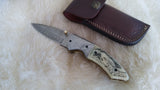 "LONE WOLF" HAND MADE DAMASCUS SCRIMSHAW CAMEL BONE FOLDER