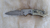 "LONE WOLF" HAND MADE DAMASCUS SCRIMSHAW CAMEL BONE FOLDER
