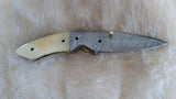 "LONE WOLF" HAND MADE DAMASCUS SCRIMSHAW CAMEL BONE FOLDER