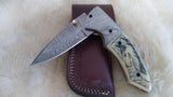 "LONE WOLF" HAND MADE DAMASCUS SCRIMSHAW CAMEL BONE FOLDER