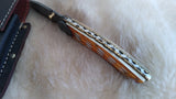 "WAGON WHEEL" DAMASCUS BURN CAMEL BONE POCKET KNIFE