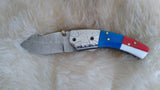 "USA" HAND MADE DAMASCUS POCKET KNIFE W/SHEATH