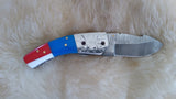 "USA" HAND MADE DAMASCUS POCKET KNIFE W/SHEATH