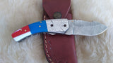 "USA" HAND MADE DAMASCUS POCKET KNIFE W/SHEATH