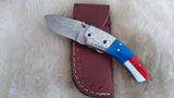 "USA" HAND MADE DAMASCUS POCKET KNIFE W/SHEATH