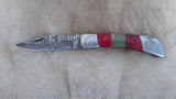 "ALABAMA ROLL TIDE" DELUXE HAND MADE DAMASCUS FOLDER W/LEATHER SHEATH