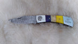 "LSU TIGERS" HAND MADE DAMASCUS/BONE FOLDER W/SHEATH
