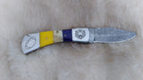 "LSU TIGERS" HAND MADE DAMASCUS/BONE FOLDER W/SHEATH