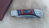 "AUBURN BULLS-EYE TRIBUTE" DAMASCUS POCKET KNIFE W/LEATHER SHEATH
