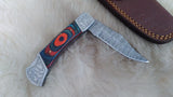 "AUBURN BULLS-EYE TRIBUTE" DAMASCUS POCKET KNIFE W/LEATHER SHEATH