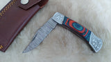 "AUBURN BULLS-EYE TRIBUTE" DAMASCUS POCKET KNIFE W/LEATHER SHEATH