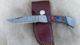 "AUBURN BULLS-EYE TRIBUTE" DAMASCUS POCKET KNIFE W/LEATHER SHEATH