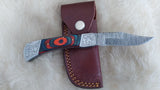 "AUBURN BULLS-EYE TRIBUTE" DAMASCUS POCKET KNIFE W/LEATHER SHEATH