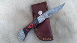 "AUBURN BULLS-EYE TRIBUTE" DAMASCUS POCKET KNIFE W/LEATHER SHEATH