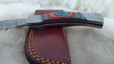 "AUBURN BULLS-EYE TRIBUTE" DAMASCUS POCKET KNIFE W/LEATHER SHEATH