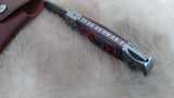"AUBURN BULLS-EYE TRIBUTE" DAMASCUS POCKET KNIFE W/LEATHER SHEATH