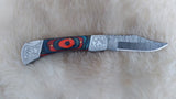 "AUBURN BULLS-EYE TRIBUTE" DAMASCUS POCKET KNIFE W/LEATHER SHEATH