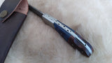 "BLUE SWALLOW" DAMASCUS POCKET KNIFE W/LEATHER SHEATH