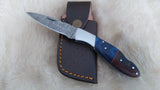 "BLUE SWALLOW" DAMASCUS POCKET KNIFE W/LEATHER SHEATH