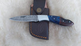 "BLUE SWALLOW" DAMASCUS POCKET KNIFE W/LEATHER SHEATH
