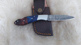 "BLUE SWALLOW" DAMASCUS POCKET KNIFE W/LEATHER SHEATH